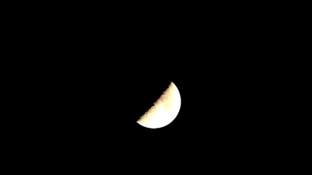 Mörka kvällshimlen med molnen rör sig förbi en halv måne — Stockvideo