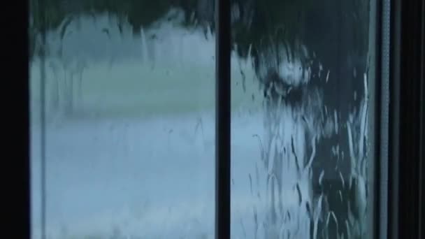 Gotas de lluvia que fluyen por el vidrio ventana — Vídeo de stock