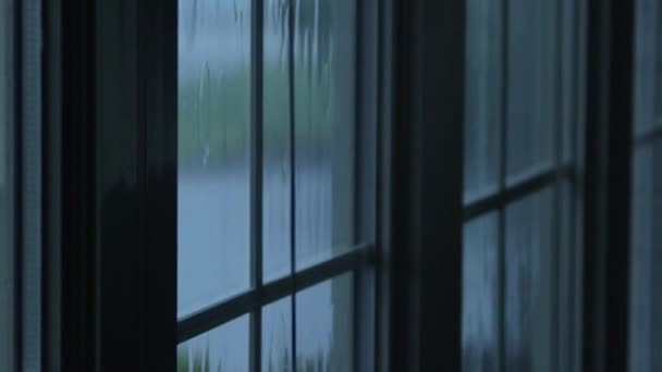 Rain drops flowing down window glass — Stock Video