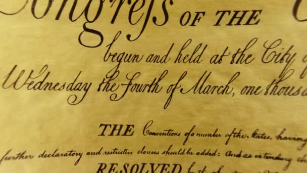 Constitución de los Estados Unidos Documento Histórico - Nosotros La Declaración de Derechos del Pueblo — Vídeo de stock