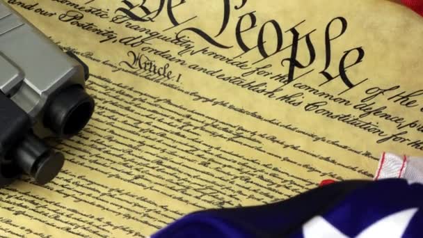 US Constitution with Hand Gun - Right To Keep and Bear Arms — Stock Video