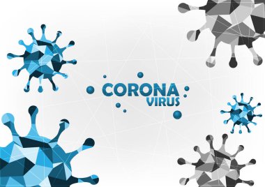 Coronavirus salgını geçmişi, covid 2019, salgın sağlık, hastalık hücreleri, poligon, mavi ve siyah