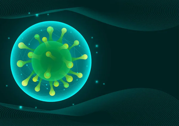 Wabah Virus Hijau Latar Belakang Hijau Gelap Dengan Gelombang Pandemi - Stok Vektor