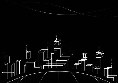 Dünyanın, şehrin, manzaranın, mimarinin siyah arka planında beyaz bina