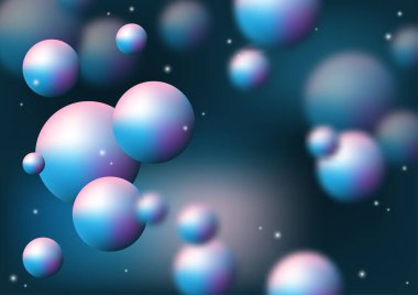 Koyu mavi arkaplanda az ışık, bulanık arkaplan, hücre, döngü, teknoloji, balon, dijital, molekül ile mavi atom