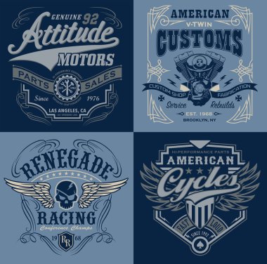 Vintage motorsport emblem t-shirt graphic set clipart
