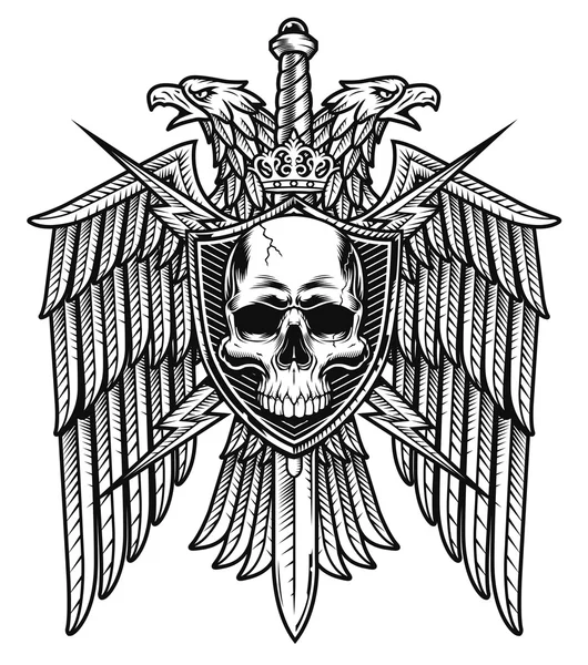 Cresta de águila escudo de cráneo escudo de armas — Vector de stock