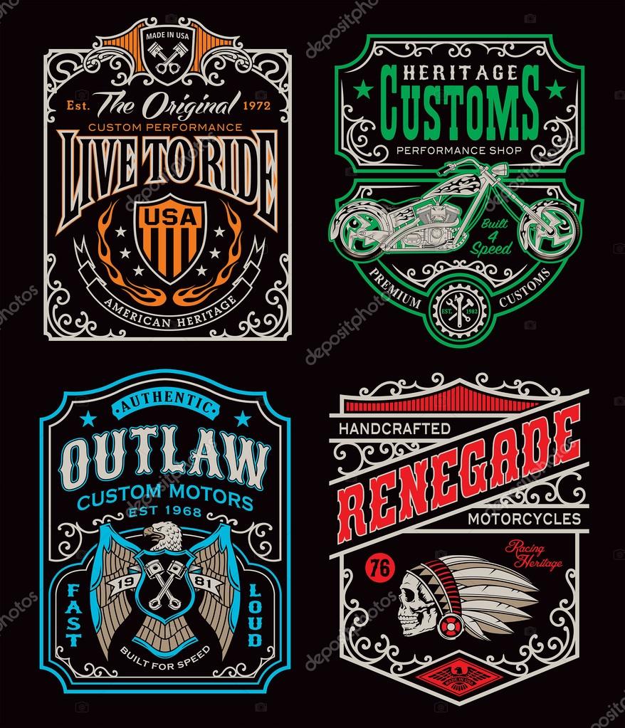 Vector design set of motorcycle graphics suitable for multiple uses.