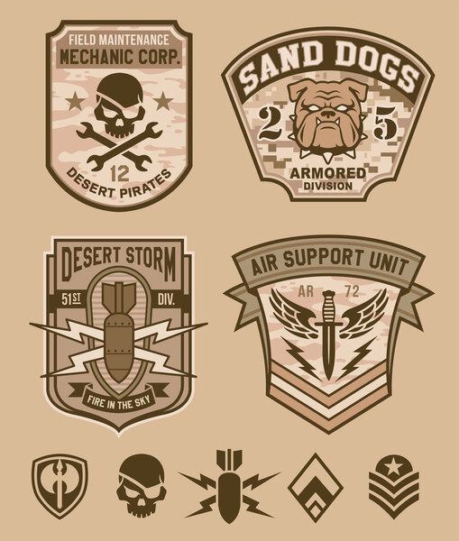 Desert military emblem patch set
