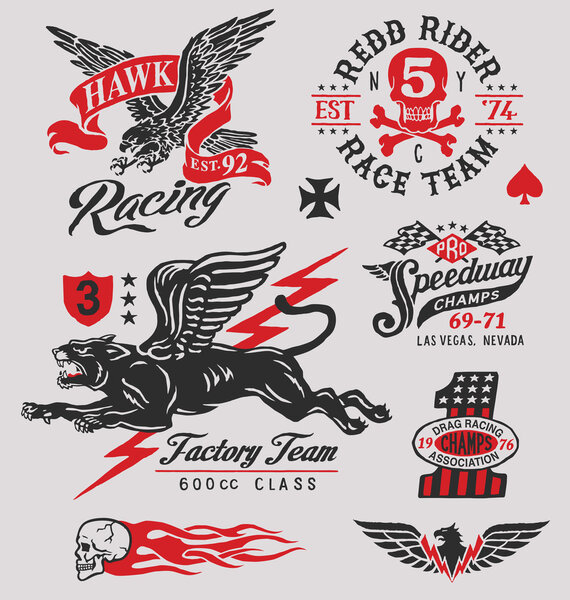 Vintage motor racing insignia graphics