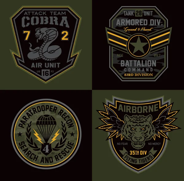 Unidad especial parches militares — Vector de stock