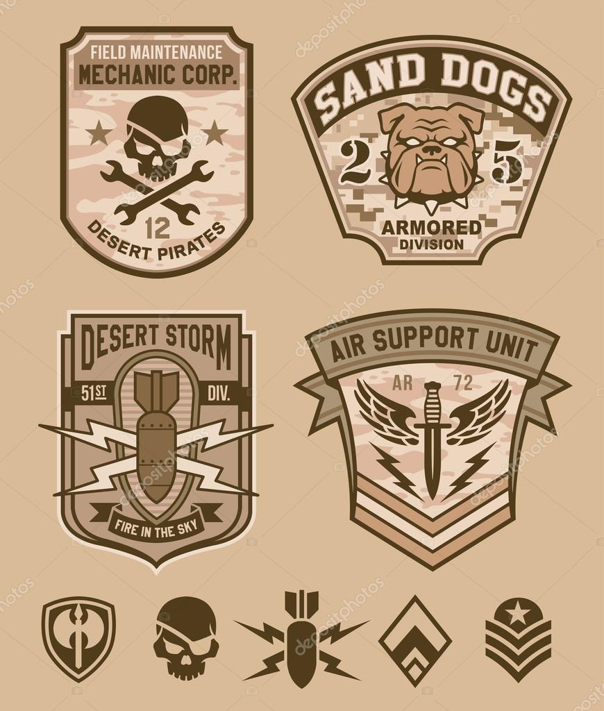Desert military patch set suitable for modification for multiple uses.