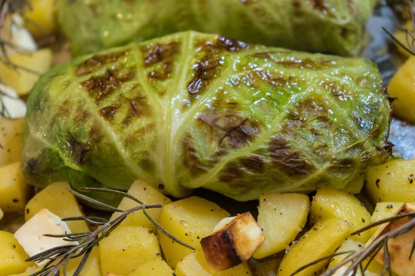 Finely seasoned lamb fillet wrapped in savoy cabbage leaves — Stock Image Finely Seasoned Lamb Fillet Wrapped Savoy Cabbage Leaves Royalty Free Stock Images