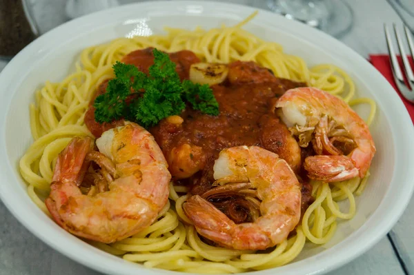 Langostinos Langostinos Que Necesita Para Especialidad Italiana Spaghetti Ala Busara — Foto de Stock