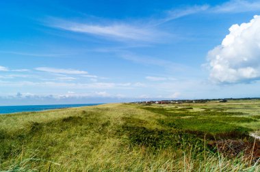 Blavand Danimarka 'nın kuzey denizindeki uçsuz bucaksız plajın izleri.