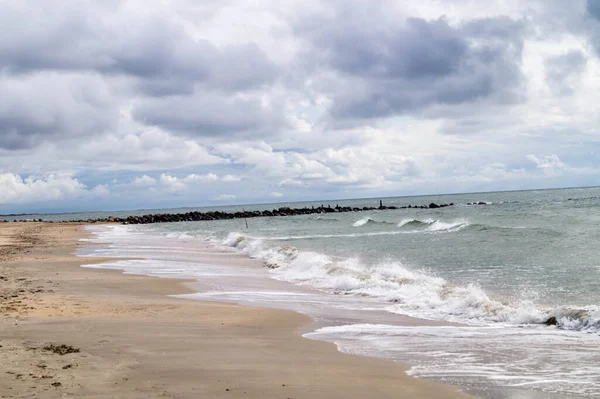 Влияние Бесконечного Пляжа Северном Море Блаванде Дания — стоковое фото