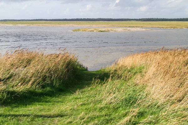 Blavand Danimarka 'nın kuzey denizindeki uçsuz bucaksız plajın izleri.