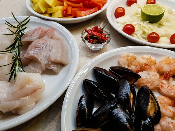 Bahan Untuk Portuguese Seafood Cataplana — Stok Foto