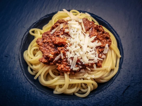 Espaguetis Boloñés Con Salsa Tomate —  Fotos de Stock