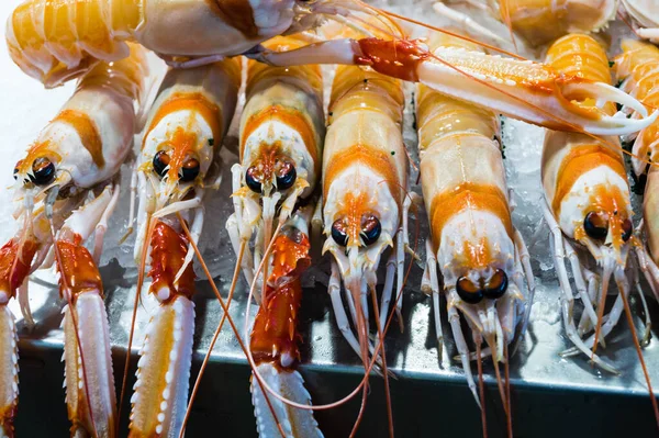 Cangrejos Río Camarones Langosta Mercado Español Pescado —  Fotos de Stock