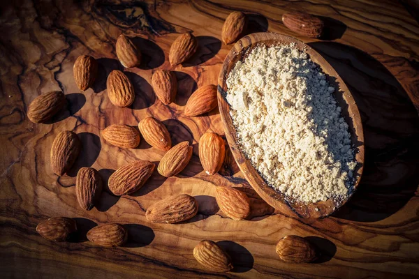 almond flour on olive wood