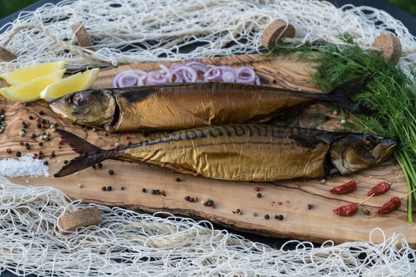 smoked fish on olive wood