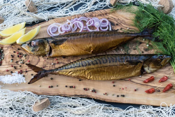 smoked fish on olive wood