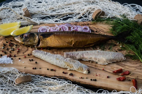smoked fish on olive wood