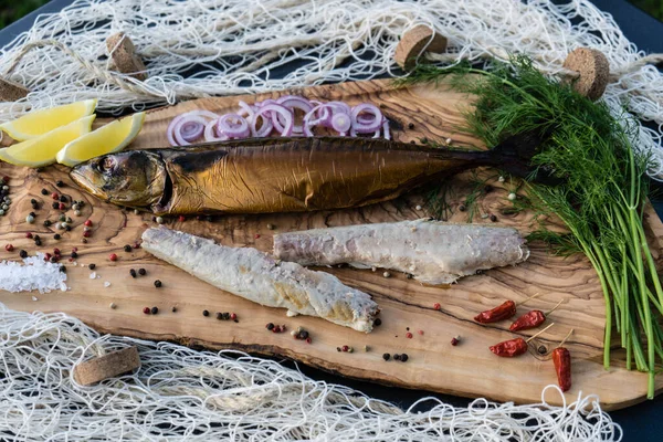 smoked fish on olive wood