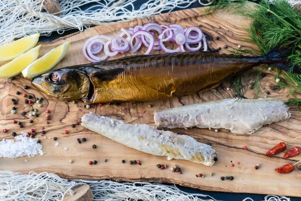 smoked fish on olive wood