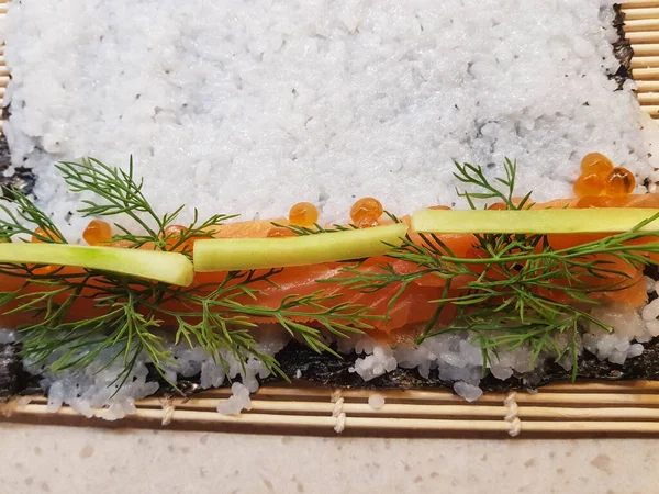 Diferentes Tipos Asiáticos Sushi Frutos Mar — Fotografia de Stock