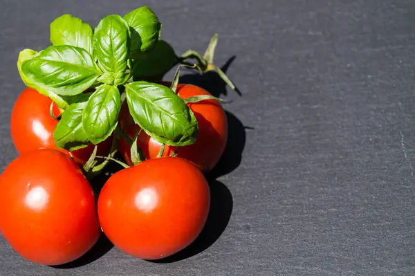 Vermelho Redondo Tomates Solanum Lycopersicum Uma Salada — Fotografia de Stock