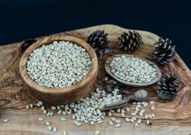 Sedir konileri ve zeytin ağacında fındıklar