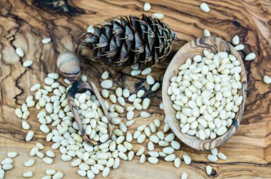 Sedir konileri ve zeytin ağacında fındıklar