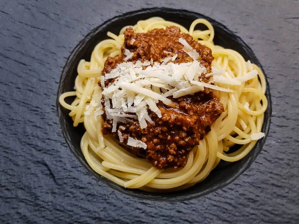 Espaguetis Boloñés Con Salsa Tomate — Foto de Stock