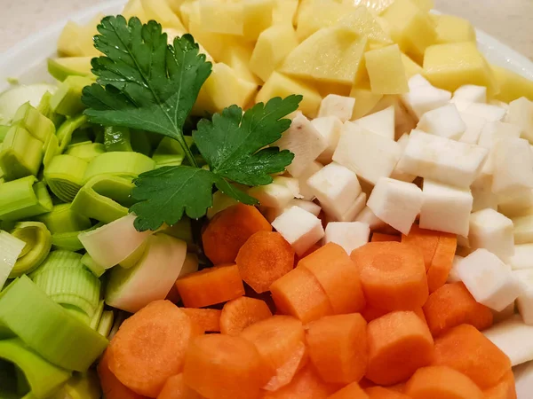 Potato Soup Italian Cabanossi Sausages — Stock Photo, Image