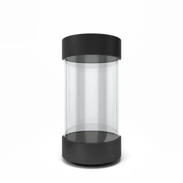 Kolo prázdné černé vitrína s víčkem izolovaných na bílém pozadí — Stock fotografie