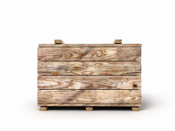 Caixa de madeira isolada no fundo branco vista frontal — Fotografia de Stock