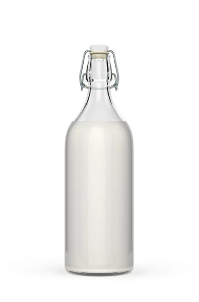 Teljes tej, egy műanyag kalapáccsal elszigetelt fikarcnyi üveg — Stock Fotó