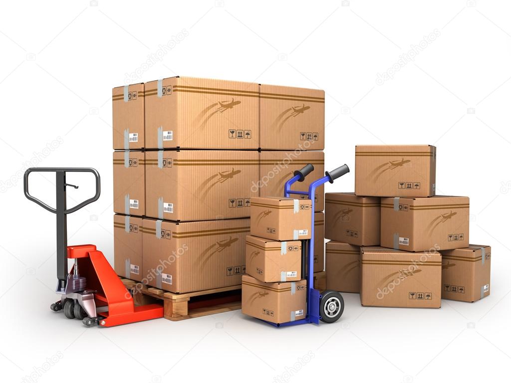 the concept of delivery, hand truck and hand truck loaded pallet