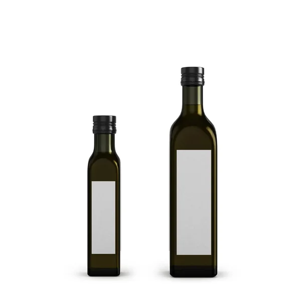 Donkere glazen flessen voor olijfolie van verschillende grootte geïsoleerd op — Stockfoto