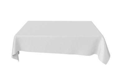 Yuvarlanmış beyaz dikdörtgen masa örtüsü seti üzerinde beyaz izole