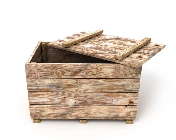 Caixa de madeira velha isolada no fundo branco — Fotografia de Stock