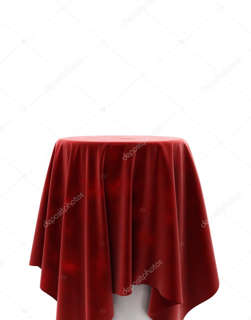 Red velvet cloth on a round pedestal isolated