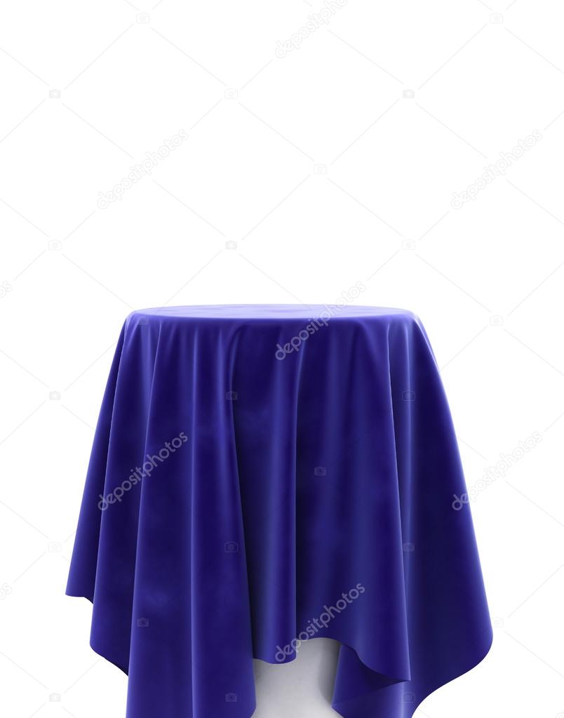 blue velor cloth on a round pedestal isolated on white