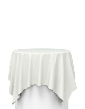 Beyaz kumaş üzerine beyaz izole yuvarlak bir kaide üzerinde