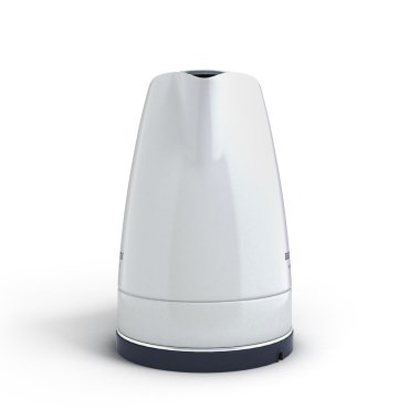 önünde uzun saplı yeni beyaz elektrikli su ısıtıcısı o izole