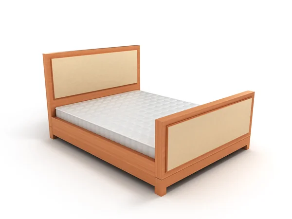 Houten bed met een matras geïsoleerd op witte achtergrond — Stockfoto