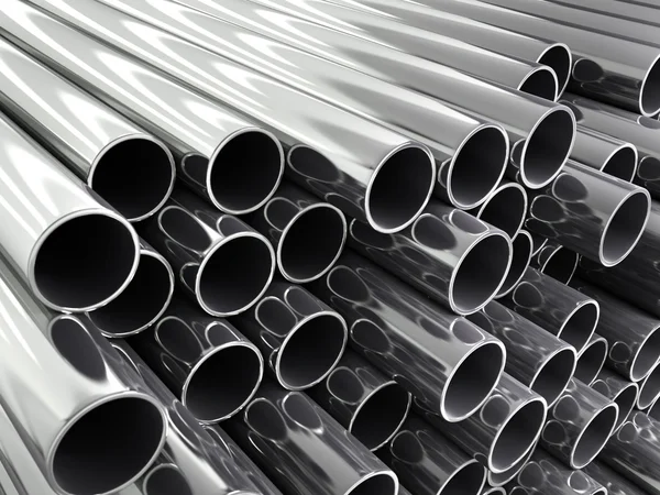 3d render of metal pipes stacked in pile isolated as a backgroun — Stock Photo, Image
