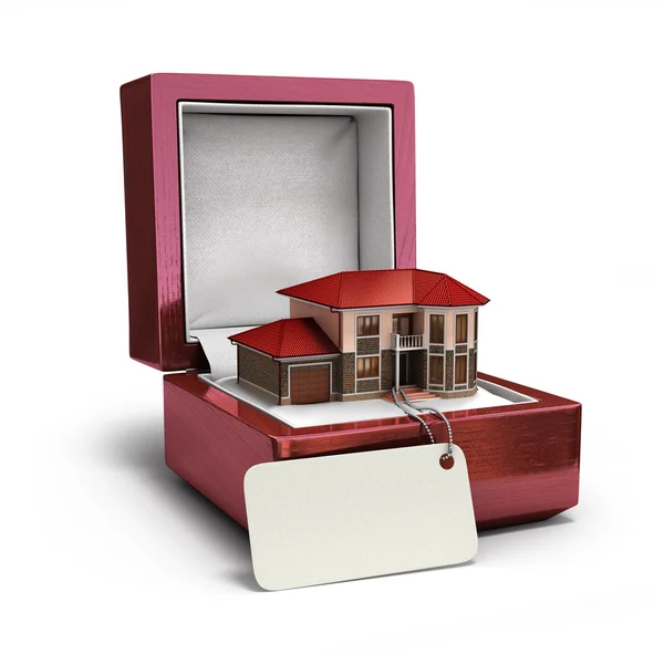 Coffret cadeau avec maison. Concept immobilier. 3d rendu — Photo